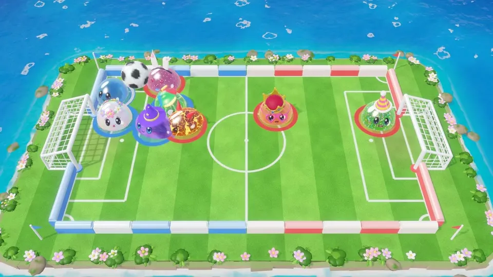 Blob Futbolu: 4'e 4 takım maçı: dev topu rakip kaleye it ya da dash ile şut çek. Berabere biterse altın gol!